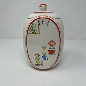 Vintage Ceramic Tea Canister with Flowers and Multicolor Design Japanese